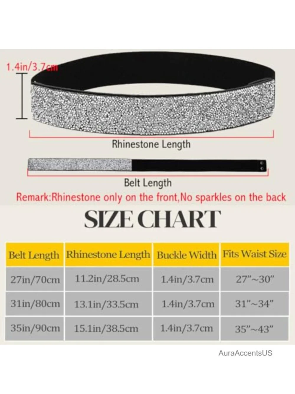 Rhinestone Stretch Waist Belt with Vintage Buckle, Silver, M